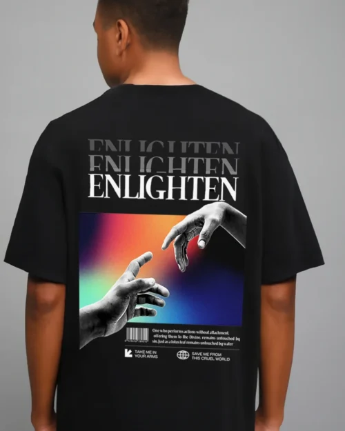 ENLIGHTEN Oversized T-Shirt – Unisex Graphic Tee with Artistic Hands Print for Men & Women – 100% Cotton