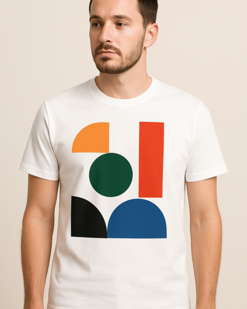 Original Abstract Geometric T-Shirt – Modern Minimalist Beige Graphic Tee for Men & Women
