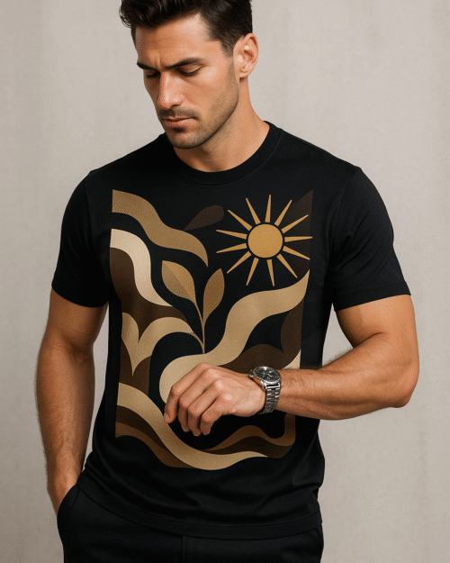 Men's Abstract Sun T-shirt | Modern Geometric Nature Graphic Tee