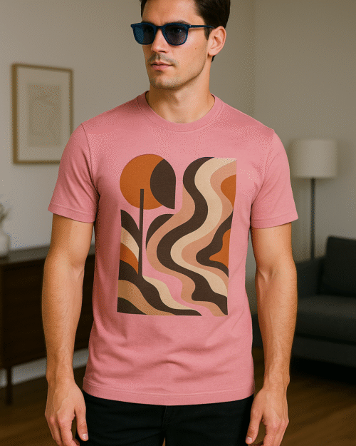 Men's Retro Abstract T-shirt | Pink Geometric Sun Graphic Tee