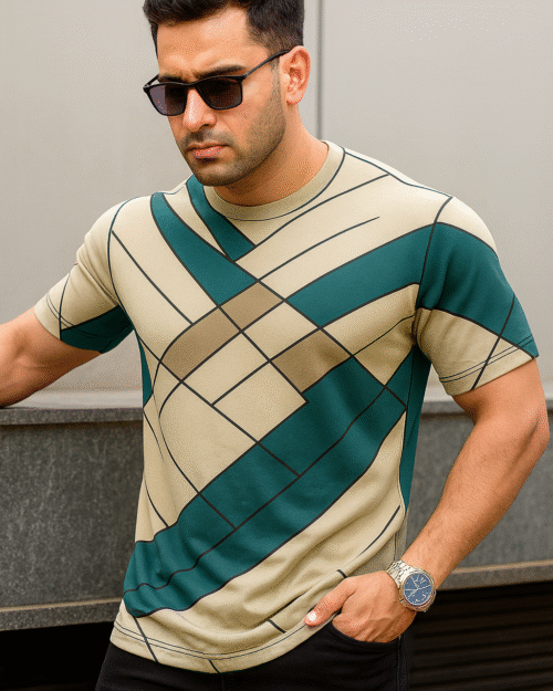 Men's Geometric Argyle T-shirt | Modern Abstract Streetwear Tee
