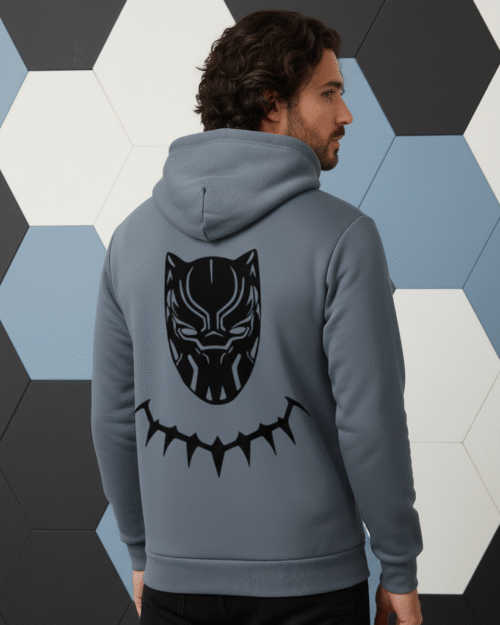 Men's Cool Grey Hoodie with Iconic Panther Mask Back Print - Heroic Statement Wear