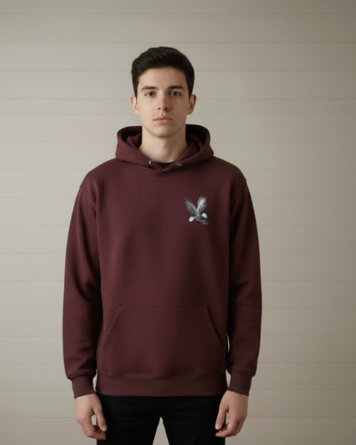 Men's Premium Burgundy Hoodie with Silver Eagle Print - Trend-Setting Regular Fit