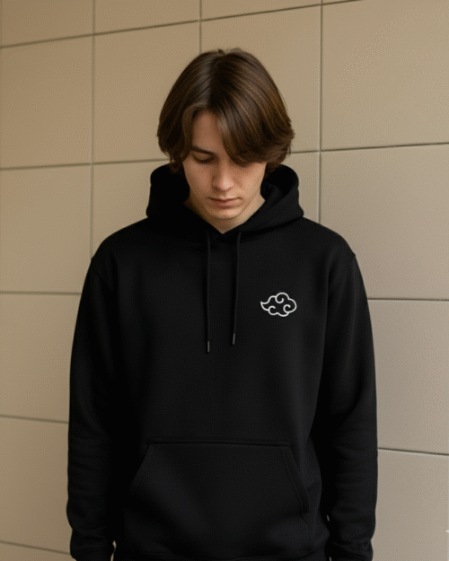 Men's Minimalist Black Cloud Logo Hoodie - Premium Anime Streetwear & Stealth Merch
