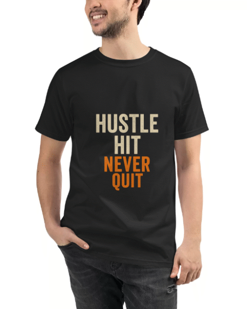 Hustle Hit Never Quit T-Shirt – Motivational Gym Wear & Oversized Streetwear Graphic Tee for Men & Women