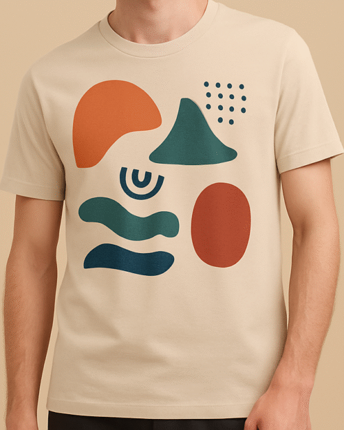 Abstract Art Graphic T-Shirt – Minimalist Beige Regular Streetwear T-Shirt for Men & Women