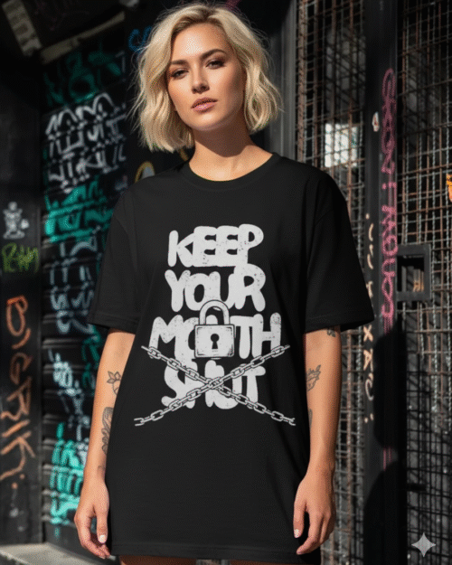 Keep Your Mouth Shut Oversized T-Shirt – Unisex Statement Graphic Tee for Men & Women – 100% Cotton