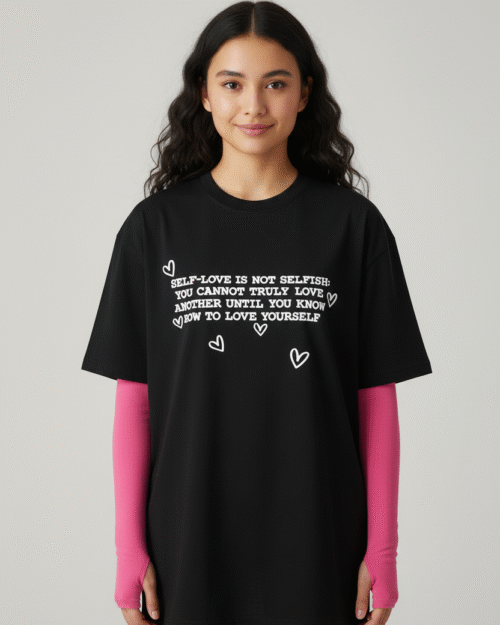 Black "Self-Love Is Not Selfish" Graphic T-Shirt – Inspirational Quote Tee for Women