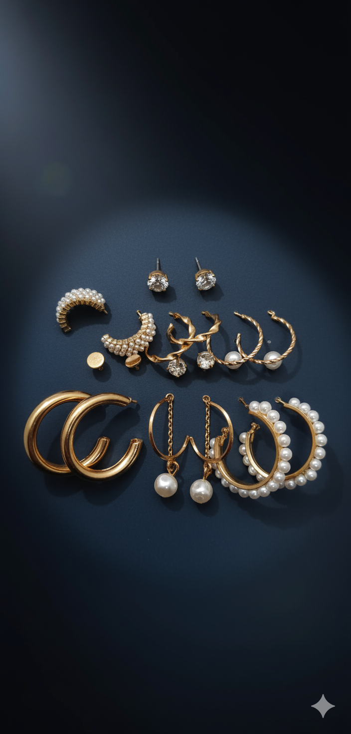Elegant Gold Crescent Hoop Earrings with Pave Crystals and Double Pearl Accents