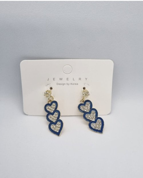 Sparkling Blue Triple Heart Dangle Earrings – Romantic Statement Jewellery